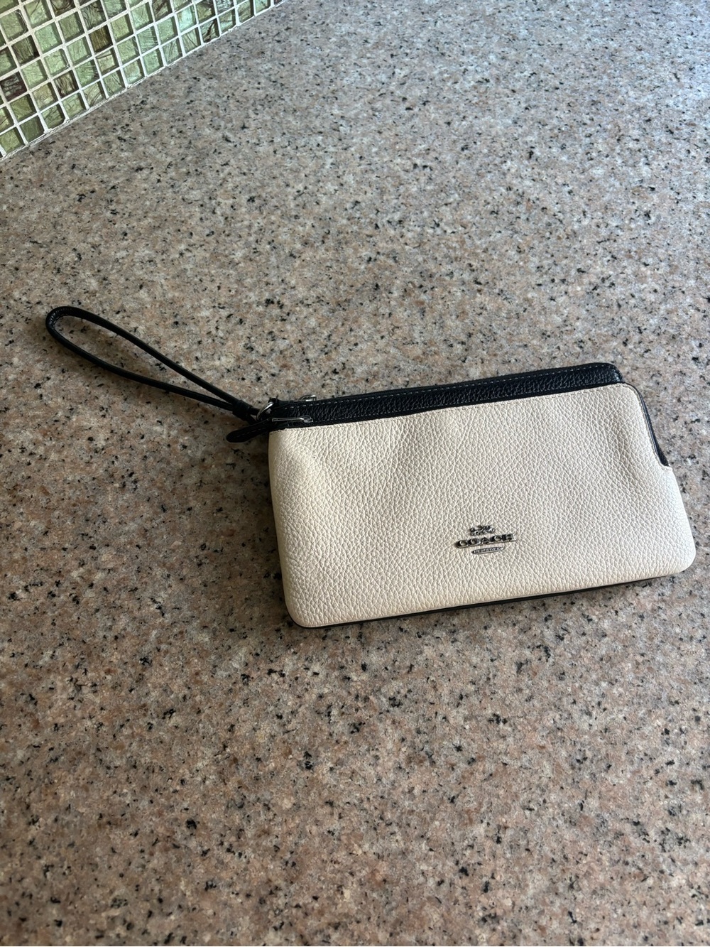 Coach Two-Tone Pebbled Leather Wristlet - Cream & Black
